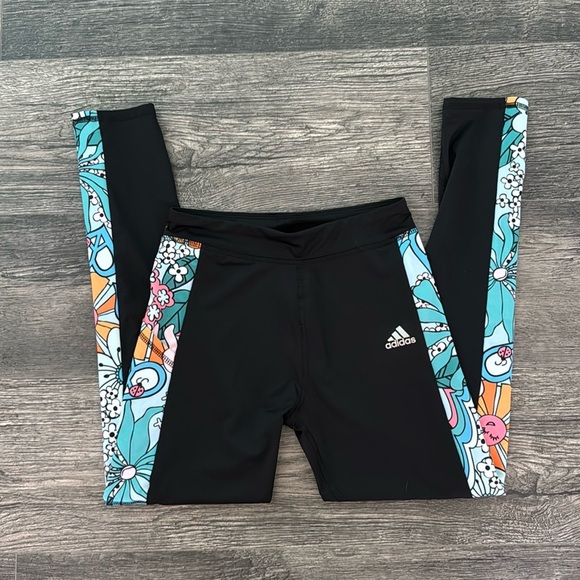 Girls Adidas Spring Flower Active Leggings, Floral, Colorful, size 14 - Picture 2 of 6